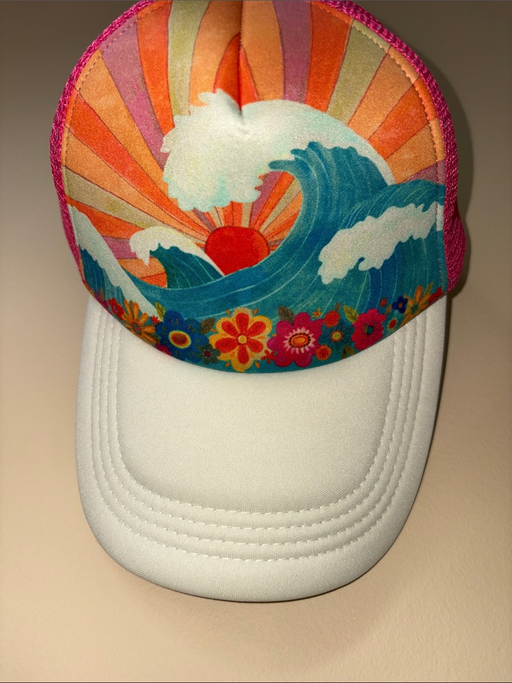 NATURAL LIFE Pink Mesh & Yellow Snapback Trucker Hat